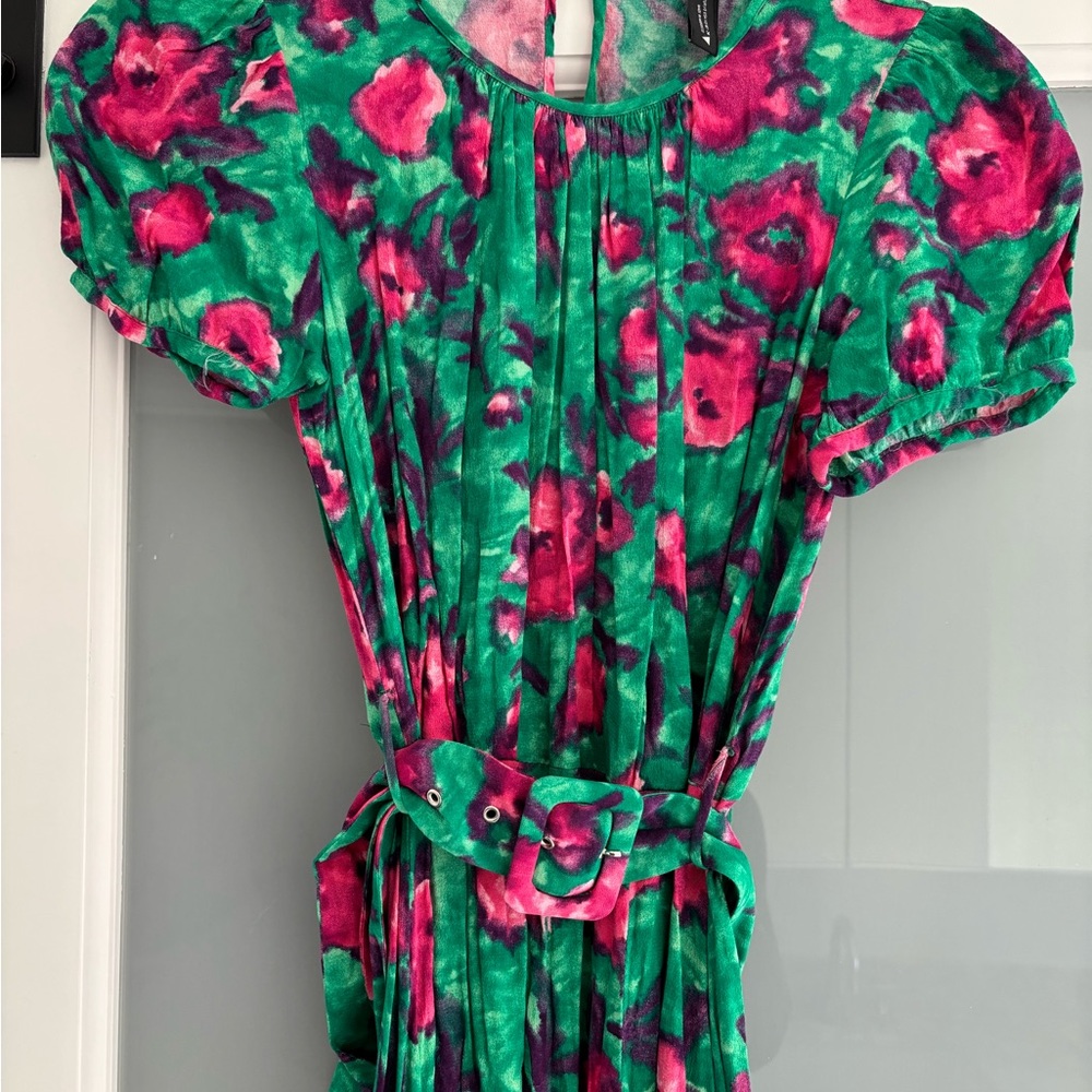 Zara Green and Pink Puff Sleeve Midi Sundress